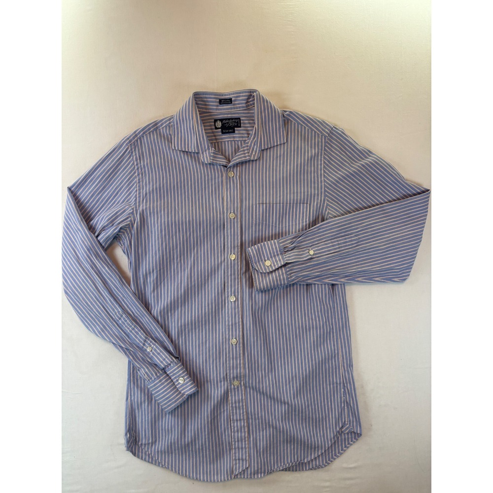 J.Crew Haberdashery Mens Small Blue Orange Striped 80s 2-Ply Cotton Dress Shirt